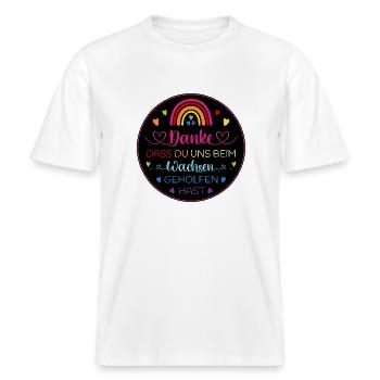 Danke dass Du uns beim Wachsen geholfen hast -  RELAXED FIT Unisex Organic T-Shirt - Weiß - Vorne - Alina (178cm) & Michal (187cm)