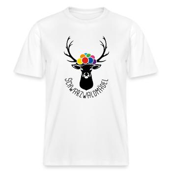 Hirsch Schwarzwaldmädel schwarz -  RELAXED FIT Unisex Organic T-Shirt - Weiß - Vorne - Alina (178cm) & Michal (187cm)