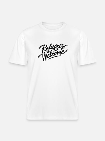 refugees welcome black - RELAXED FIT Unisex Organic T-Shirt - white