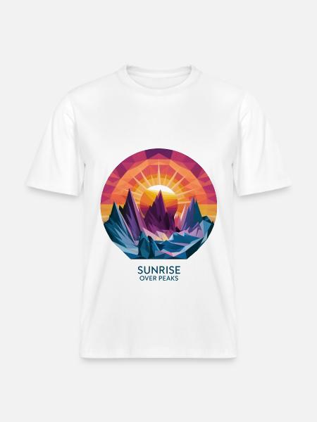 Sunrise Over Peaks - RELAXED FIT Unisex Organic T-Shirt - white