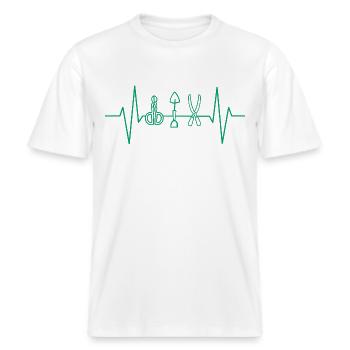 Gartenwerkzeug Herzschlag Garten -  RELAXED FIT Unisex Organic T-Shirt - Weiß - Vorne - Alina (178cm) & Michal (187cm)