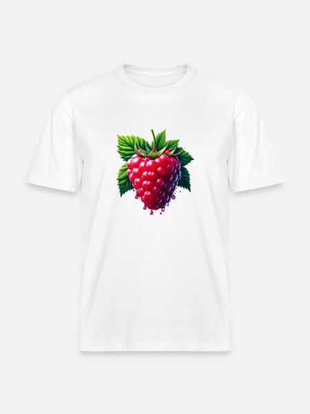 Runny leafy raspberry - RELAXED FIT Unisex Organic T-Shirt - white