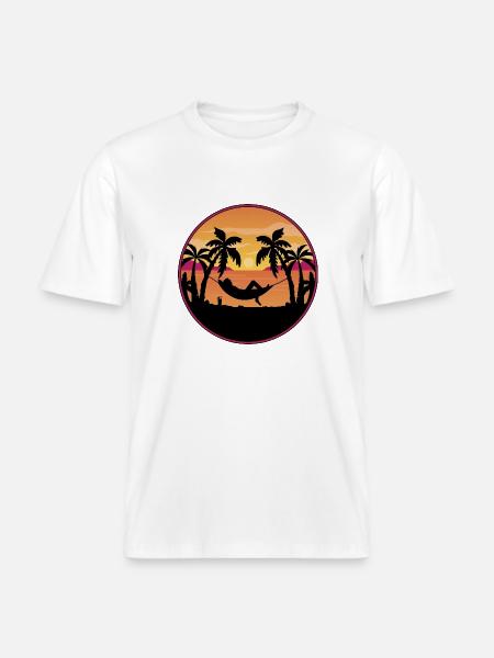 Palm Trees Hammock Sunset -  RELAXED FIT Unisex Organic T-Shirt - white