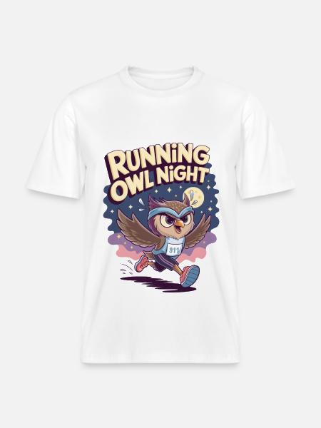 Running Owl Night - RELAXED FIT Unisex Organic T-Shirt - white