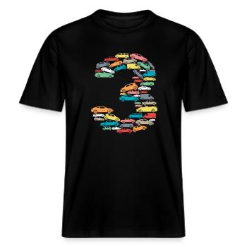3.Geburtstag Kindergeburtstag 3 Jahre Alt Autos -  RELAXED FIT Unisex Organic T-Shirt - Schwarz - Vorne - Alina (178cm) & Michal (187cm)