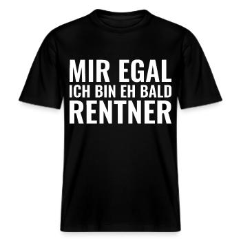 Mir egal ich bin eh bald Rentner -  RELAXED FIT Unisex Organic T-Shirt - Schwarz - Vorne - Alina (178cm) & Michal (187cm)