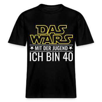 40. Geburtstag Das wars mit der Jugend  -  RELAXED FIT Unisex Organic T-Shirt - Schwarz - Vorne - Alina (178cm) & Michal (187cm)