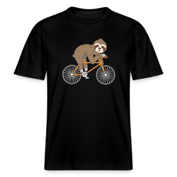 Sloth Bicycle Faultier Fahrrad -  RELAXED FIT Unisex Organic T-Shirt - Schwarz - Vorne - Alina (178cm) & Michal (187cm)