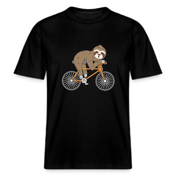 Sloth Bicycle Faultier Fahrrad -  RELAXED FIT Unisex Organic T-Shirt - Schwarz - Vorne - Alina (178cm) & Michal (187cm)