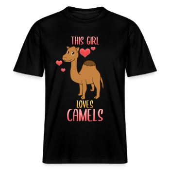 Kamelliebhaber Kamel -  RELAXED FIT Unisex Organic T-Shirt - Schwarz - Vorne - Alina (178cm) & Michal (187cm)
