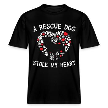 Ein Rettungshund hat mein Herz gestohlen Tierrette -  RELAXED FIT Unisex Organic T-Shirt - Schwarz - Vorne - Alina (178cm) & Michal (187cm)