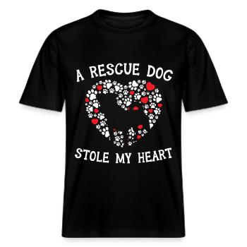 Ein Rettungshund hat mein Herz gestohlen Tierrette -  RELAXED FIT Unisex Organic T-Shirt - Schwarz - Vorne - Alina (178cm) & Michal (187cm)