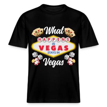 Was In Las Vegas Passiert Bleibt In Las Vegas -  RELAXED FIT Unisex Organic T-Shirt - Schwarz - Vorne - Alina (178cm) & Michal (187cm)