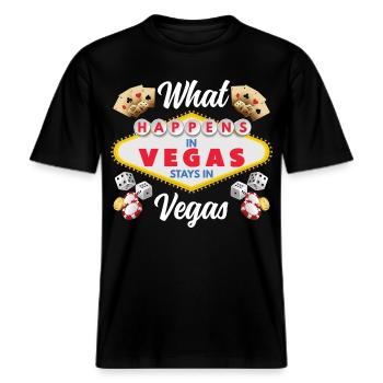 Was In Las Vegas Passiert Bleibt In Las Vegas -  RELAXED FIT Unisex Organic T-Shirt - Schwarz - Vorne - Alina (178cm) & Michal (187cm)
