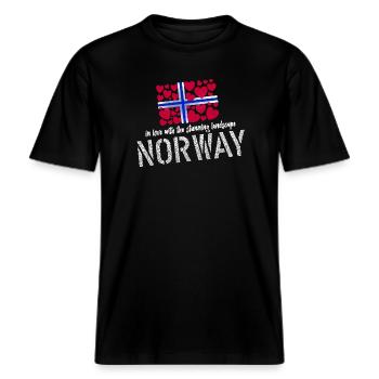 Norway norge -  RELAXED FIT Unisex Organic T-Shirt - Schwarz - Vorne - Alina (178cm) & Michal (187cm)