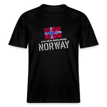 Norway norge -  RELAXED FIT Unisex Organic T-Shirt - Schwarz - Vorne - Alina (178cm) & Michal (187cm)