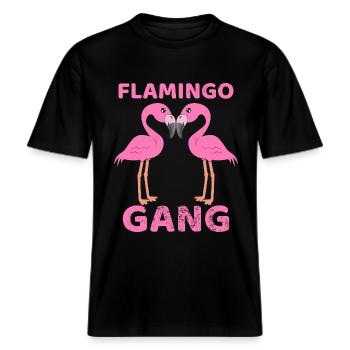 Flamingo Gang -  RELAXED FIT Unisex Organic T-Shirt - Schwarz - Vorne - Alina (178cm) & Michal (187cm)