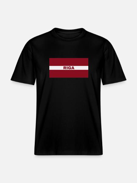 Riga en drapeau letton -  T-shirt unisexe RELAXED FIT en coton bio - noir