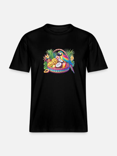 Obstkorb mit Papagei -  RELAXED FIT Unisex Organic T-Shirt - Schwarz