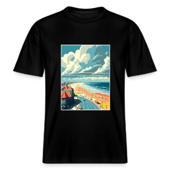 Zandvoort Dekoration Vintage Reiseposter WPA Kunst -  RELAXED FIT Unisex Organic T-Shirt - Schwarz - Vorne - Alina (178cm) & Michal (187cm)