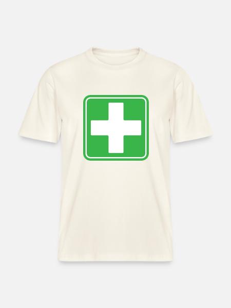 First Aid Medical Cross Safety Sign Vector Icon -  RELAXED FIT Unisex Organic T-Shirt - natural white