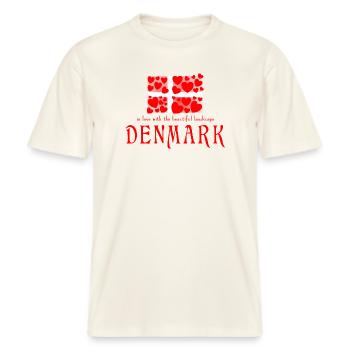 Dänemark Danmark -  RELAXED FIT Unisex Organic T-Shirt - Naturweiß  - Vorne - Alina (178cm) & Michal (187cm)