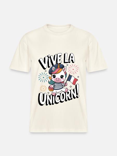 Vive La Licorne ! - T-shirt unisexe RELAXED FIT en coton bio - blanc nature