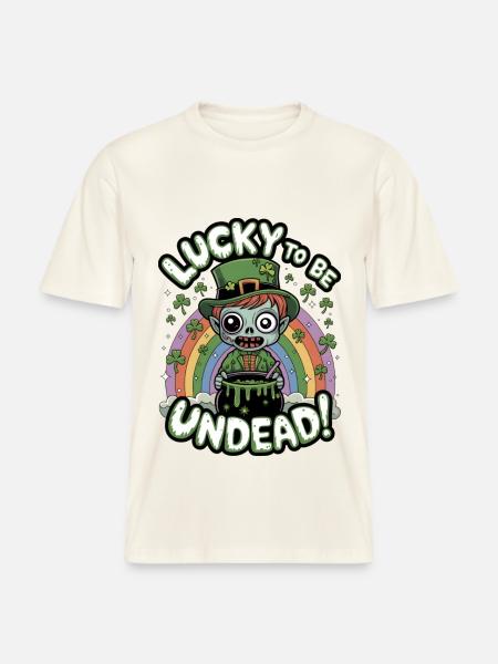 Lucky To Be Undead! - RELAXED FIT Unisex Organic T-Shirt - natural white