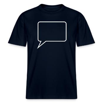 Sprechblase Comic selbst gestalten personalisieren -  RELAXED FIT Unisex Organic T-Shirt - Navy - Vorne - Alina (178cm) & Michal (187cm)