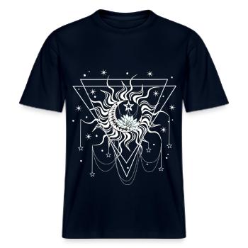 Sonne Mond und Sterne -  RELAXED FIT Unisex Organic T-Shirt - Navy - Vorne - Alina (178cm) & Michal (187cm)