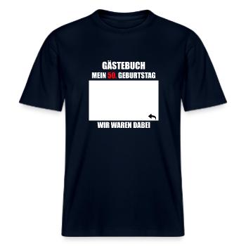 Unterschriften zum 50. Geburtstag - Gästebuch -  RELAXED FIT Unisex Organic T-Shirt - Navy - Vorne - Alina (178cm) & Michal (187cm)