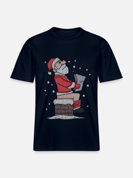 Père Noël assis sur la cheminée drôle -  T-shirt unisexe RELAXED FIT en coton bio - marine