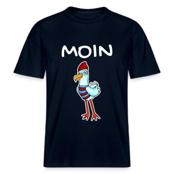 Moin mit Möwe - Moin Möwe - -  RELAXED FIT Unisex Organic T-Shirt - Navy - Vorne - Alina (178cm) & Michal (187cm)