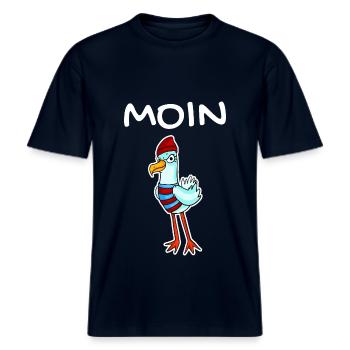 Moin mit Möwe - Moin Möwe - -  RELAXED FIT Unisex Organic T-Shirt - Navy - Vorne - Alina (178cm) & Michal (187cm)