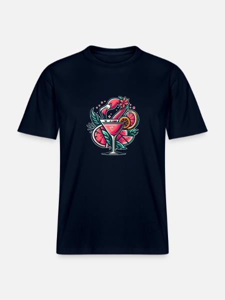 Flamingo Cocktail Logo - RELAXED FIT Unisex Organic T-Shirt - french navy