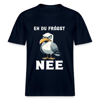 Bevor du fragst nein, Möwe -  RELAXED FIT Unisex Organic T-Shirt - Navy - Vorne - Alina (178cm) & Michal (187cm)