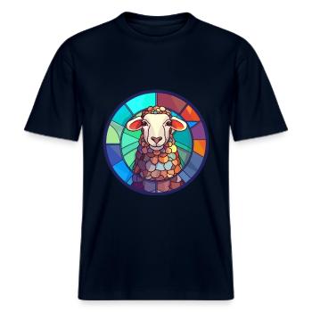 Schaf Buntes Glas Bunte Karikatur Kawaii Tier -  RELAXED FIT Unisex Organic T-Shirt - Navy - Vorne - Alina (178cm) & Michal (187cm)