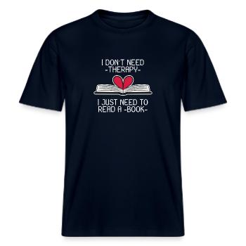 Buch Bücher Spruch Lesen Geschenk -  RELAXED FIT Unisex Organic T-Shirt - Navy - Vorne - Alina (178cm) & Michal (187cm)