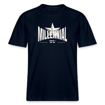 Millennial Star – Generation Y -  RELAXED FIT Unisex Organic T-Shirt - Navy - Vorne - Alina (178cm) & Michal (187cm)