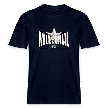 Millennial Star – Generation Y -  RELAXED FIT Unisex Organic T-Shirt - Navy - Vorne - Alina (178cm) & Michal (187cm)