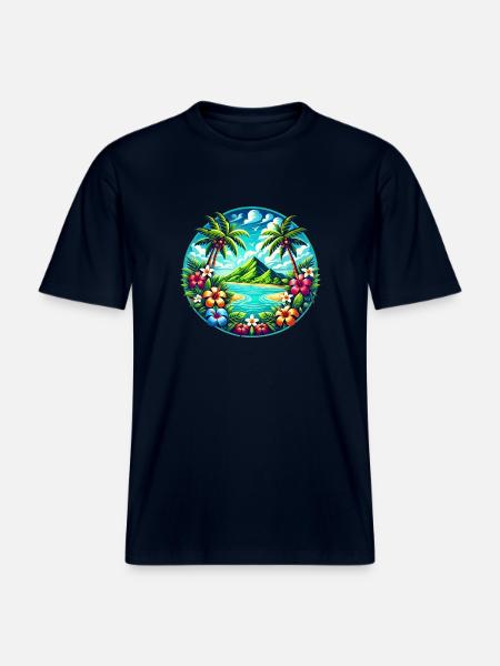 Caribbean Island Logo - RELAXED FIT Unisex Organic T-Shirt - french navy