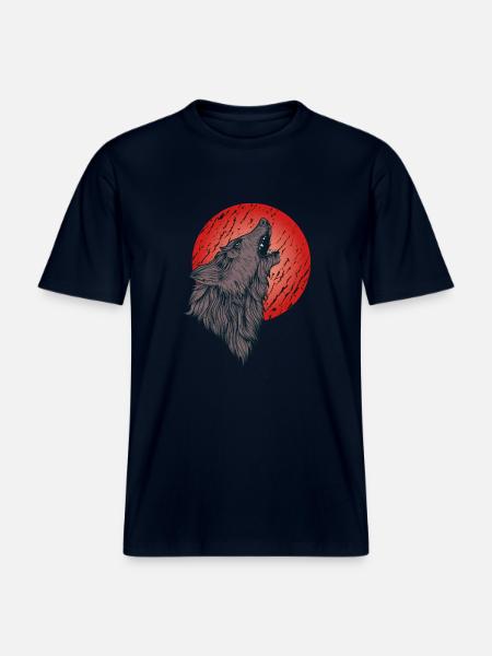 Howling wolf, full moon - RELAXED FIT Unisex Organic T-Shirt - french navy