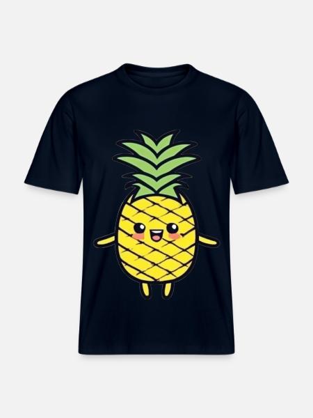 Cheerful Pineapple Cartoon Charm - RELAXED FIT Unisex Organic T-Shirt - french navy