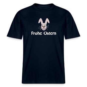 Frohe Ostern Osterhase Ostern -  RELAXED FIT Unisex Organic T-Shirt - Navy - Vorne - Alina (178cm) & Michal (187cm)
