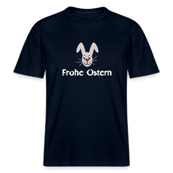Frohe Ostern Osterhase Ostern -  RELAXED FIT Unisex Organic T-Shirt - Navy - Vorne - Alina (178cm) & Michal (187cm)