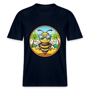 Biene Lustige Cartoon Sommer Strand Sonnenbrille Aufkleber -  RELAXED FIT Unisex Organic T-Shirt - Navy - Vorne - Alina (178cm) & Michal (187cm)