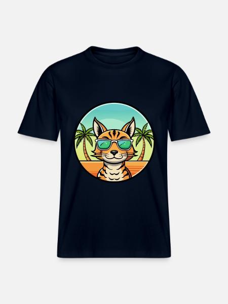Ocicat Breed Cartoon Sunglasses Beach -  RELAXED FIT Unisex Organic T-Shirt - french navy