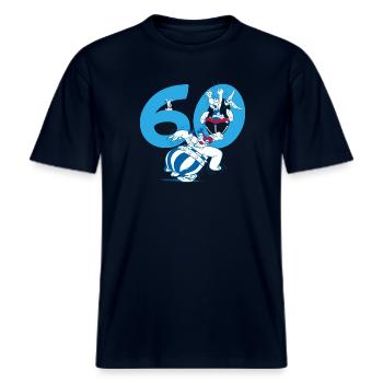 Asterix & Obelix 60. Geburtstag Design -  RELAXED FIT Unisex Organic T-Shirt - Navy - Vorne - Alina (178cm) & Michal (187cm)