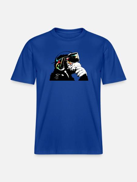 Monksy - Affe mit Virtual Reality Brille - RELAXED FIT Unisex Organic T-Shirt - Dunkelblau