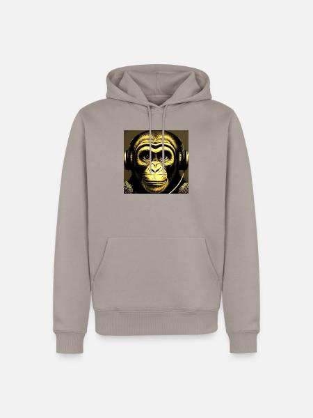 Affe mit Kopfhörer - Männer Premium Bio Hoodie - Taupe
